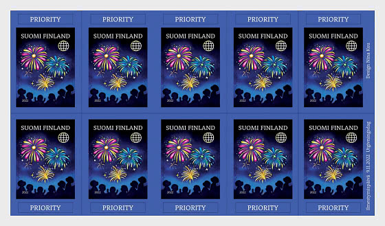 Finland 2022 Christmas and New Year Fireworks Sheetlet of 10 stamps