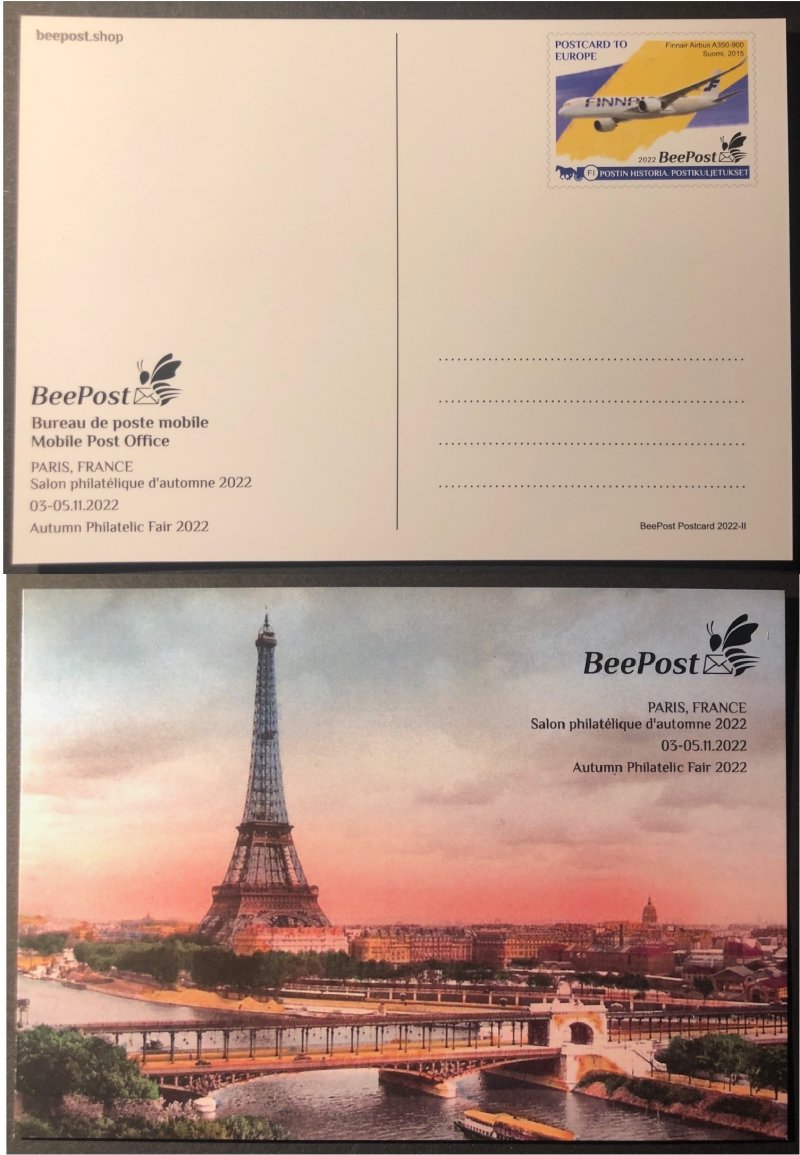 Finland 2022 Postal transport history Airmail Postal stationary card International Philatelic exhibition in Paris France BeePost MNH - Image 1
