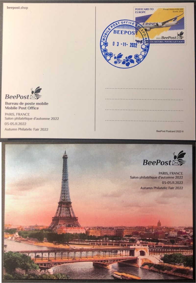Finland 2022 Postal transport history Airmail Postal stationary card International Philatelic exhibition in Paris France BeePost FDC - Image 1