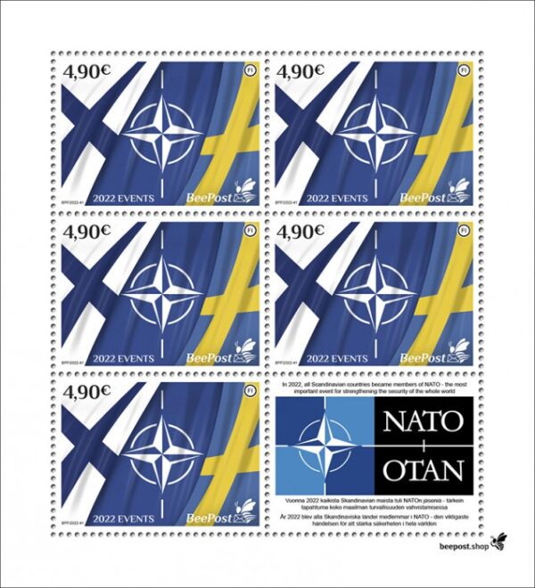 Finland 2022 Accession to NATO of Finland and Sweden BeePost sheetlet of 5 stamps and label MNH