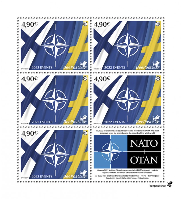Finland 2022 Accession to NATO of Finland and Sweden BeePost sheetlet of 5 stamps and label MNH - Image 1