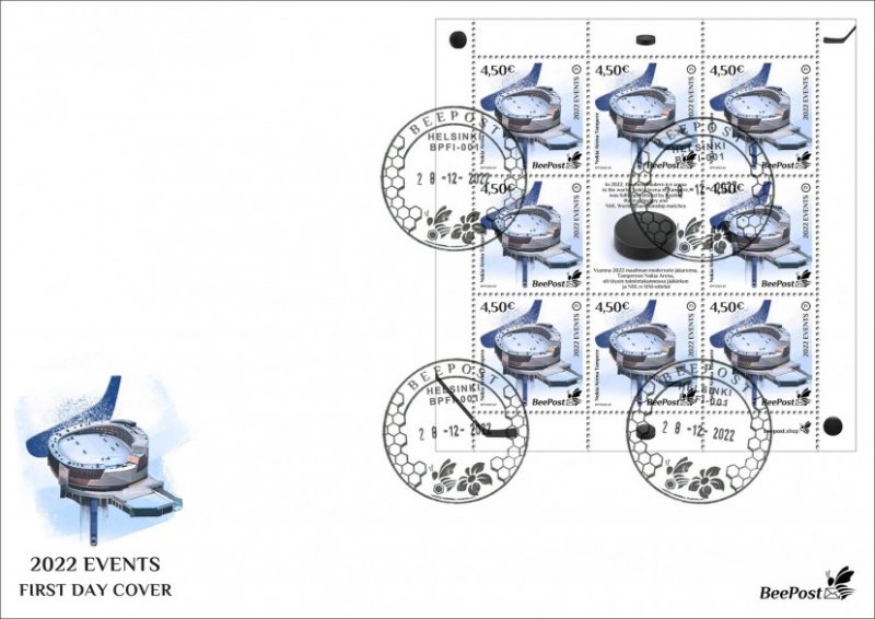 Finland 2022 Significant events World Ice Hockey championship Nokia arena Tampere BeePost FI FDC sheetlet - Image 1