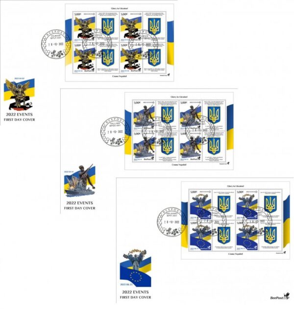 Estonia Finland Lithuania 2022 Ukranian war and history events BeePost set of 3 FDC sheetlets