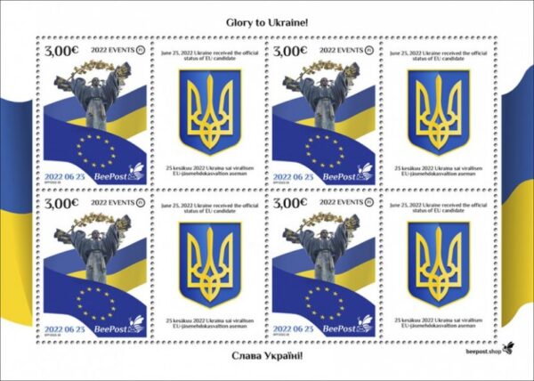 Finland 2022 Ukranian war and history events 23.06.22 Ukraine candidate for EU BeePost sheetlet mint