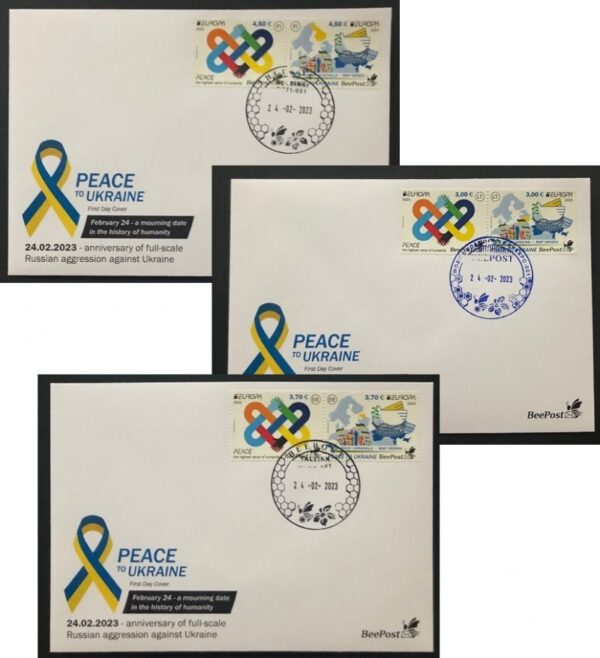 Estonia Lithuania Finland 2023 Europa CEPT Peace to Ukraine BeePost set of 3 FDCs