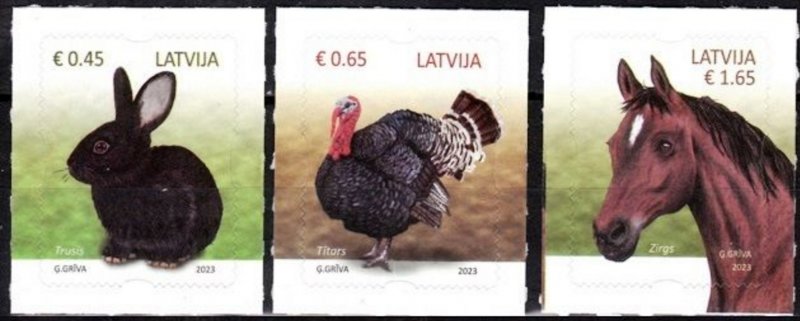 Latvia Lettland 2023 Definitives Farm animals and birds set of 3 stamps MNH - Image 1