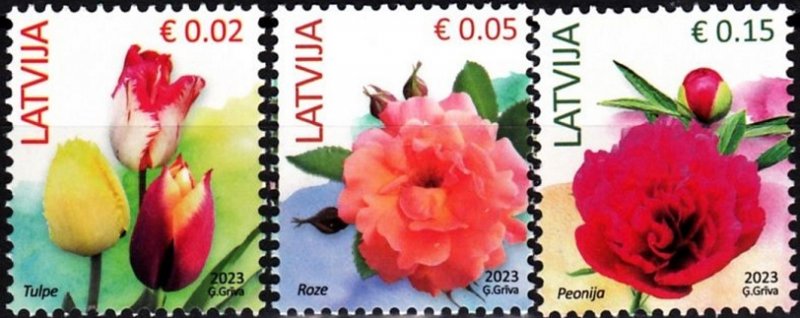 Latvia Lettland 2023 Definitives Flowres set of 3 stamps mint - Image 1