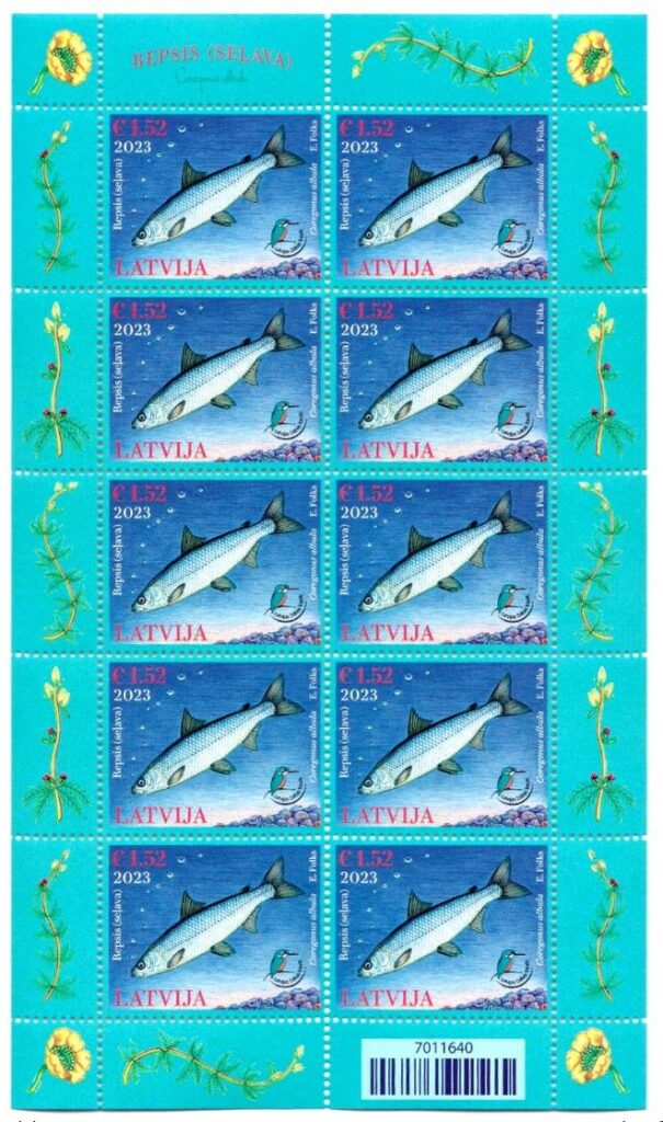 Latvia Lettland 2023 National Nature Fund Fish Vendace sheetlet mint
