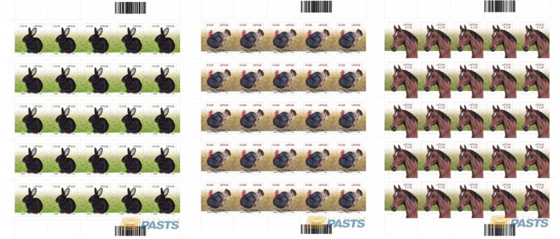 Latvia Lettland 2023 Definitives Farm animals and birds set of 3 sheetlets MNH - Image 1