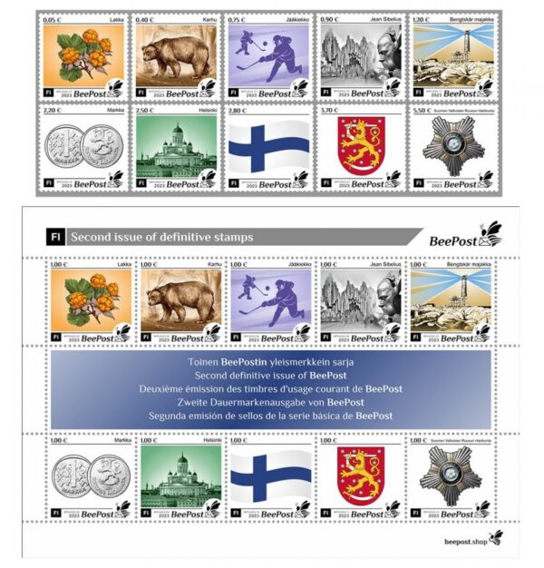Finland 2023 BeePost Second definitives set of 10 stamps and block MNH