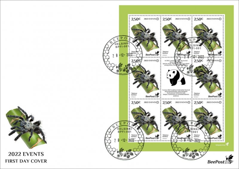 Finland 2022 discoveries new species Taksinus bambus BeePost FDC sheetlet - Image 1