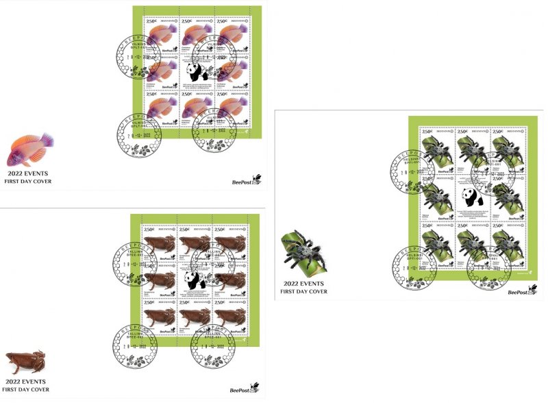 Finland Estonia Lithuania 2022 discoveries new species BeePost FDC set sheetlets - Image 1