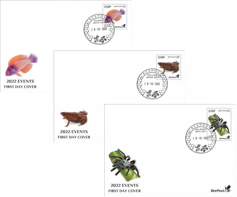 Finland Estonia Lithuania 2022 discoveries new species BeePost FDC set - Image 1