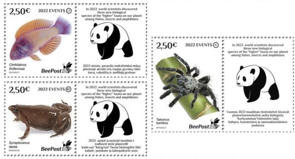 Finland Estonia Lithuania 2022 discoveries new species BeePost set of 3 stamps with labels MNH