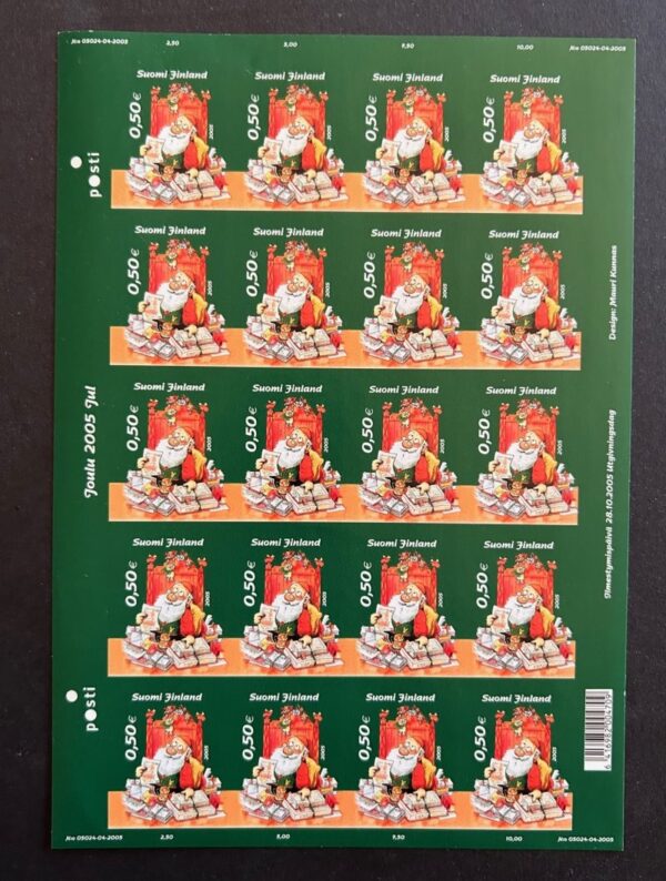 Finland 2005 Christmas very RARE IMPERFORATED sheetlet of 20 stamps MNH