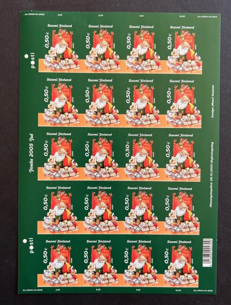 Finland 2005 Christmas very RARE IMPERFORATED sheetlet of 20 stamps MNH