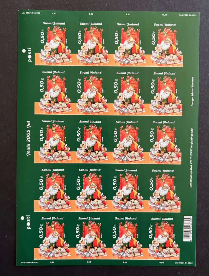Finland 2005 Christmas very RARE IMPERFORATED sheetlet of 20 stamps MNH - Image 1