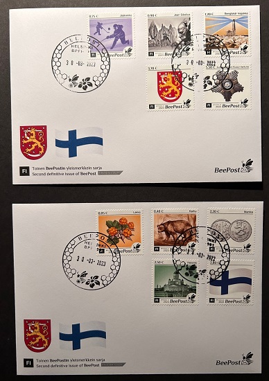 Finland 2023 BeePost Second definitives set of 10 stamps from sheetlets FDC