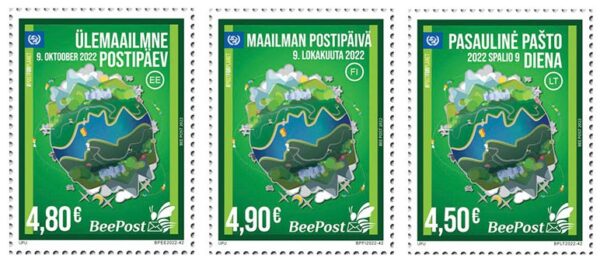 Estonia Lithuania Finland 2022 World Post Day joint issue BeePost set of 3 stamps MNH