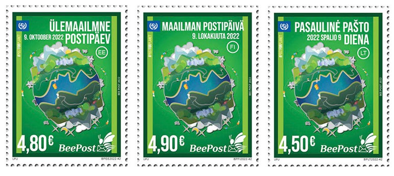 Estonia Lithuania Finland 2022 World Post Day joint issue BeePost set of 3 stamps MNH - Image 1
