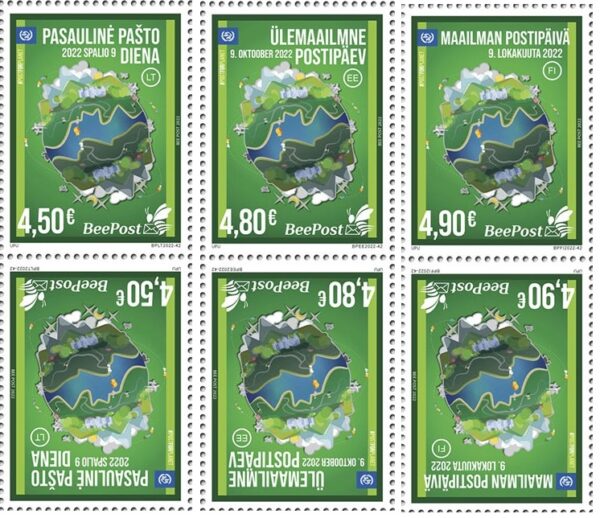 Estonia Lithuania Finland 2022 World Post Day joint issue BeePost set of 3 tet-beshes MNH
