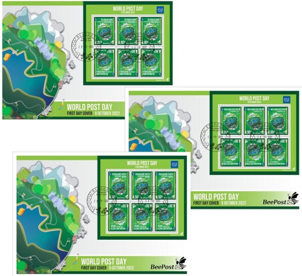 Estonia Lithuania Finland 2022 World Post Day joint issue BeePost set of 3 FDC's with sheetlets