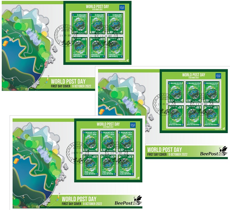 Estonia Lithuania Finland 2022 World Post Day joint issue BeePost set of 3 FDC's with sheetlets - Image 1