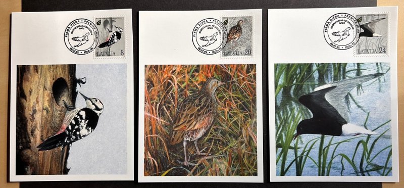 Latvia Lettland Lettonie 1995 Birds set of 3 maxicards - Image 1