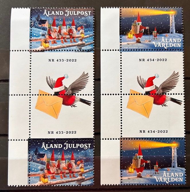 Aland Islands Åland Finland 2022 Christmas and New Year set of 2 strips with labels MNH - Image 1