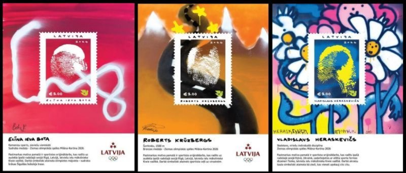 Latvia 2026 Olympic Games Milan Cortina Champions Set of 3 block's MNH - Image 1