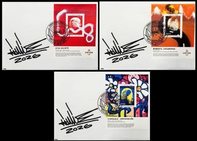 Latvia 2026 Olympic Games Milan Cortina Champions Set of 3 block's FDC's - Image 1